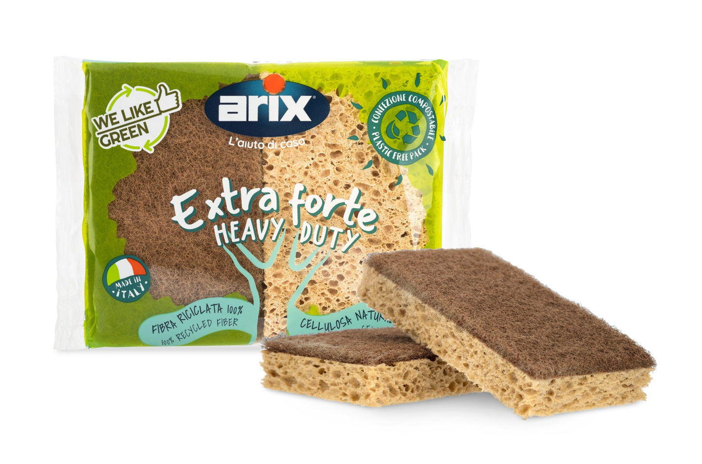 Arix We Like It Green 2 Pack Heavy Duty Cellulose Sponge Scourers