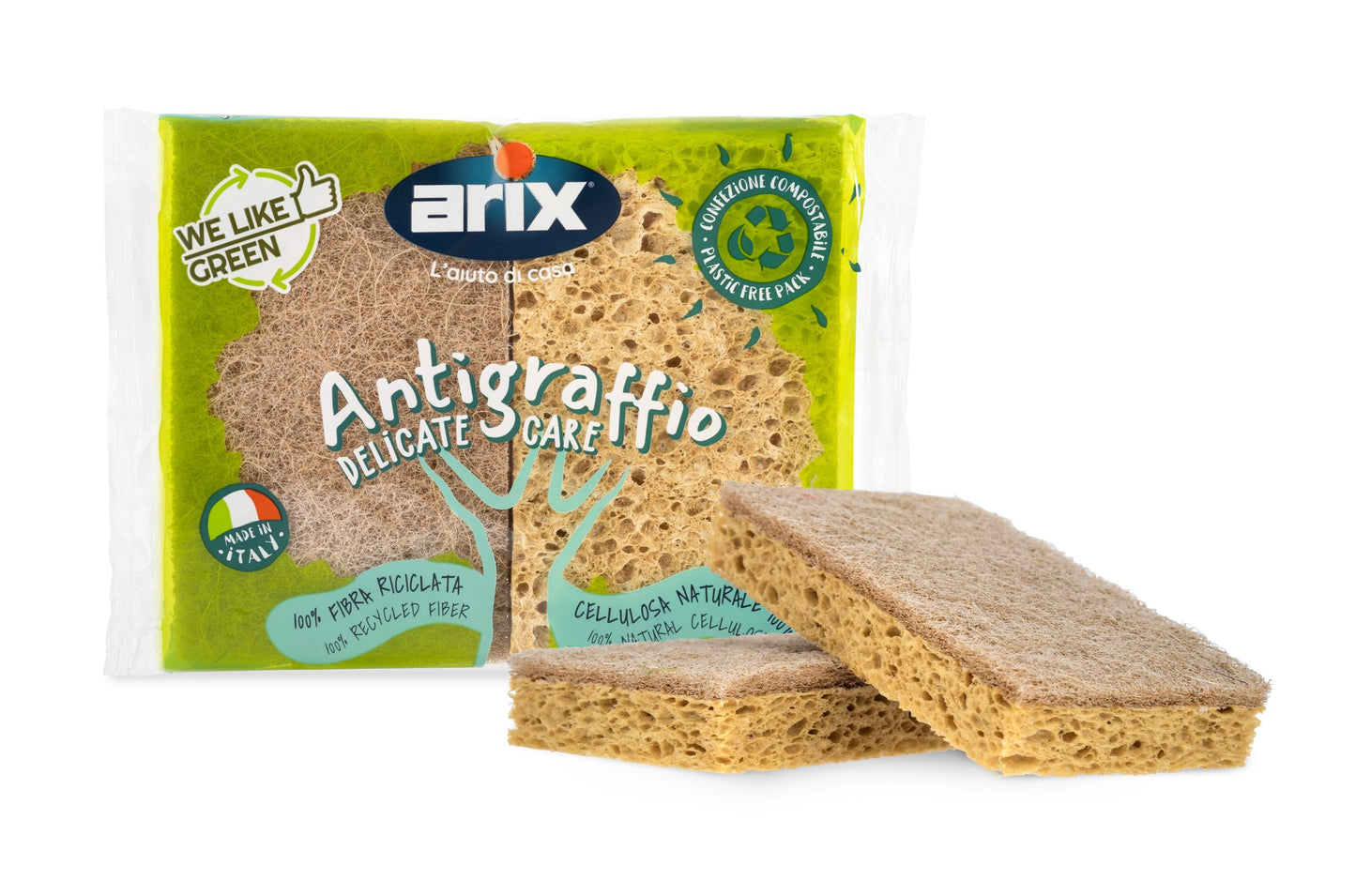 Arix We Like It Green 2 Pack Non Scratch Cellulose Sponge Scourers