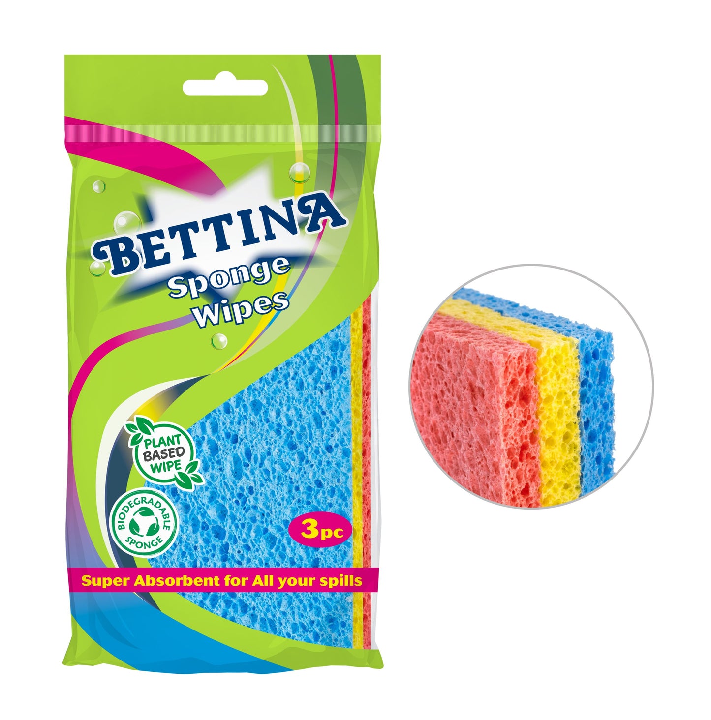 Bettina 3 Pack Cellulose Sponge Wipes
