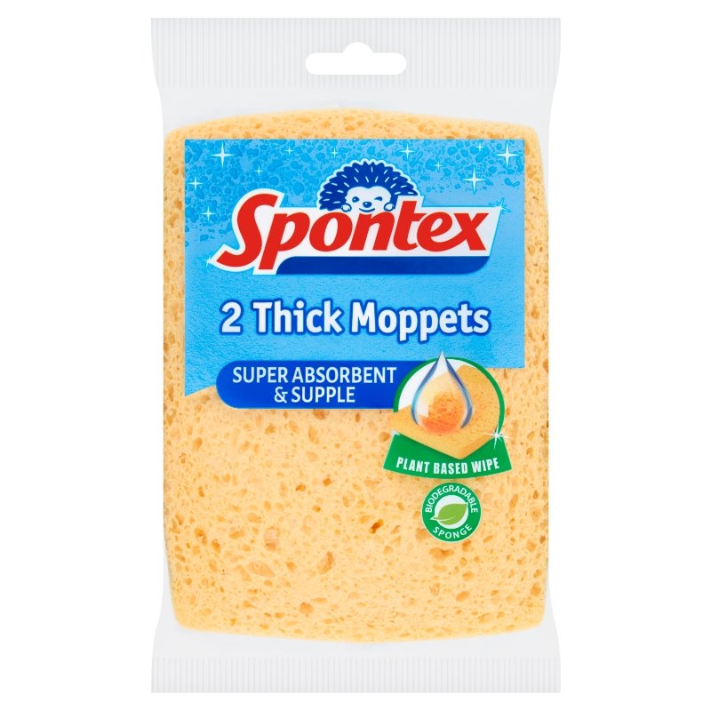 Spontex 2 Thick Moppets - Plant Based Wipe.