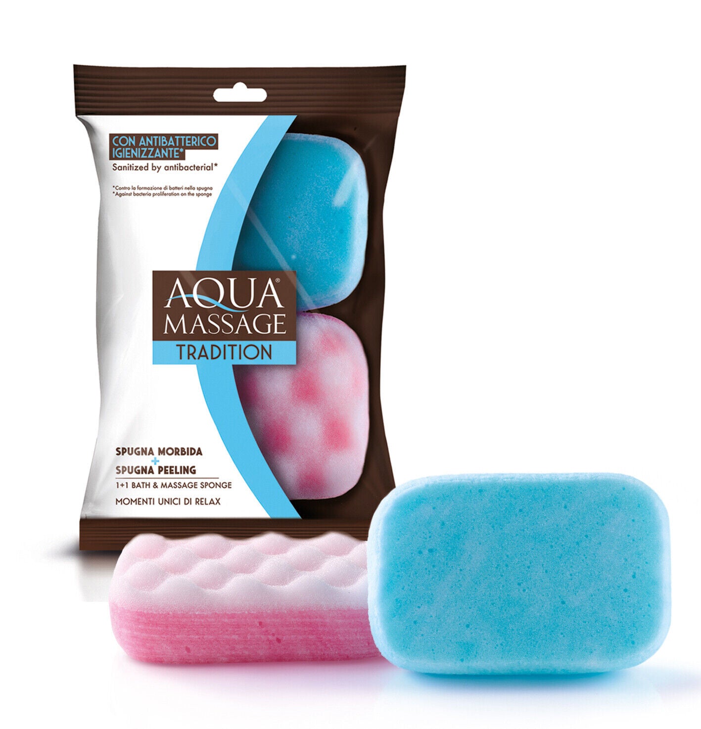 Aquamassage 2 Pack - 1 Bath & 1 Massage Sponge - Sanitized By Antibacterial.