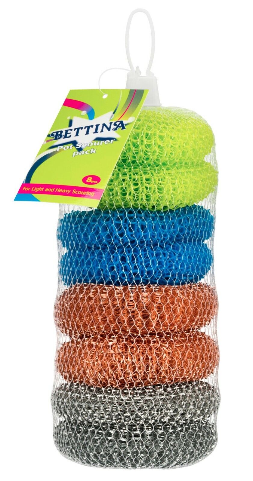 Bettina 8 Piece Scourer Pack - 2xGalvanised,2xCopper Scourers + 4 Pot Scourers.