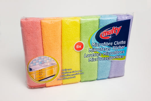 Multy 6 Pack Microfibre Cloths - Cloth Size 35x35cm