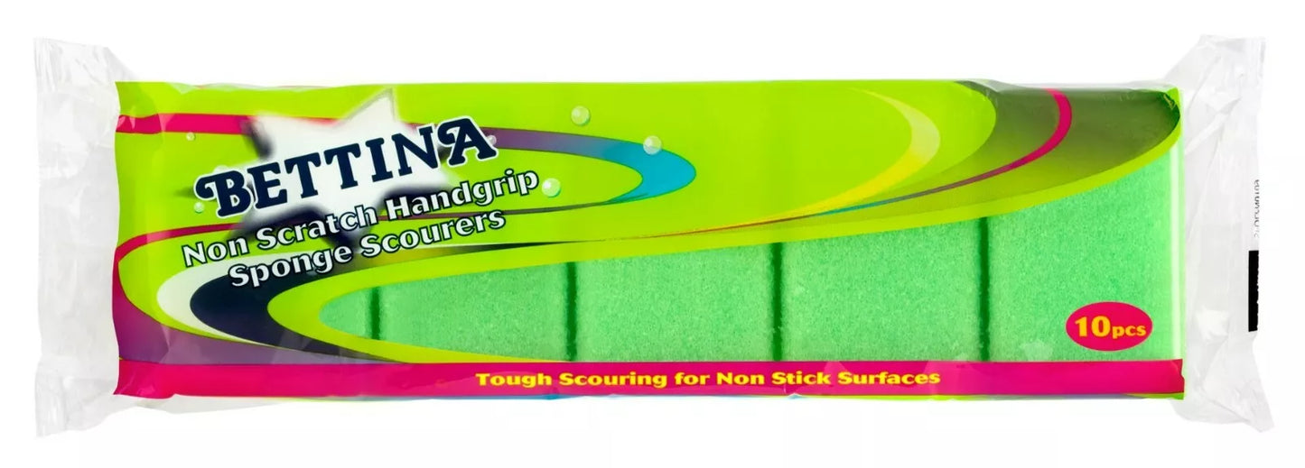 Bettina Non-Scratch Handgrip Sponge Scourers - 10Pc Pack.