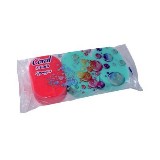 Coral 3 Pack Oval Bath Sponges - 10 Packs